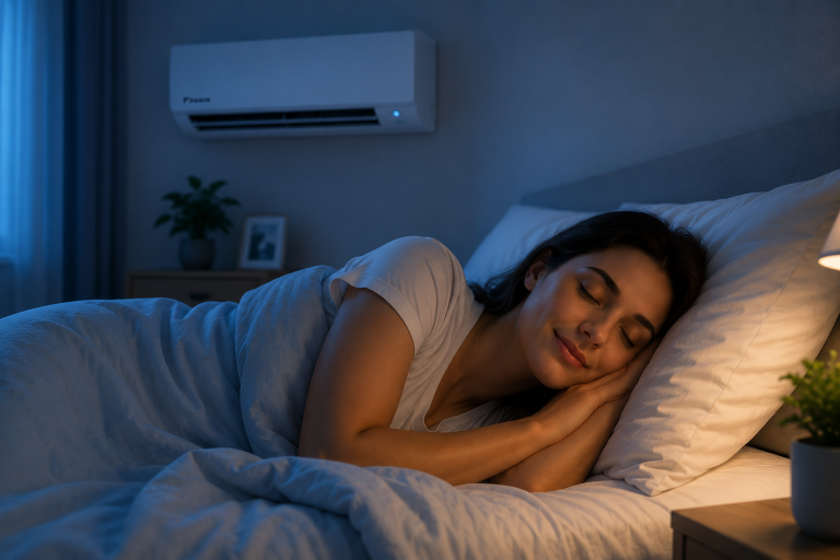 Woman sleeping in an air conditioned bedroom